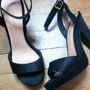 n by Nicole Miller black satin peep toed heel